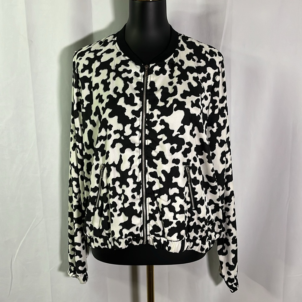 Y2K Bongo Black & White Animal Print Zip Front Bomber Jacket